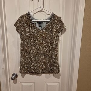 Apostrophe Brown and Cream Patterned Short Sleeve Top L